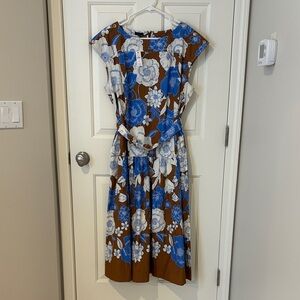 Talbots Blue and Brown Floral Midi Dress